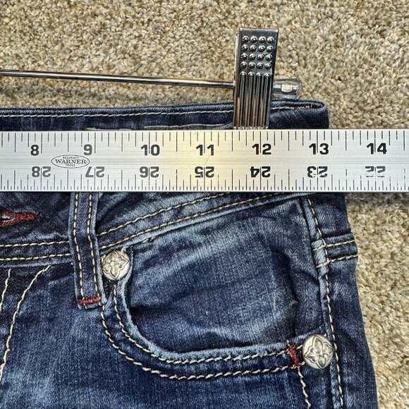 Miss Me Jeans Womens 26x31 Blue Signature Skinny Flap Pockets Distressed Denim - Picture 9 of 13